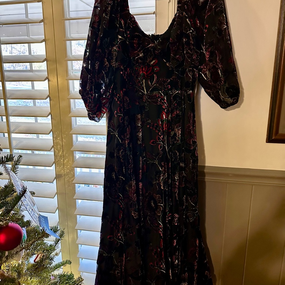 Elegant Black and Red Floral Dress
